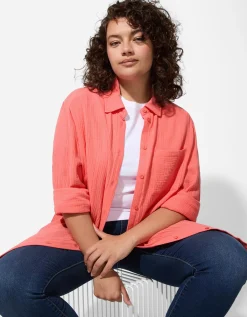 Maxi Blue Blouse - Overhemd kraag - lichtrood Sale