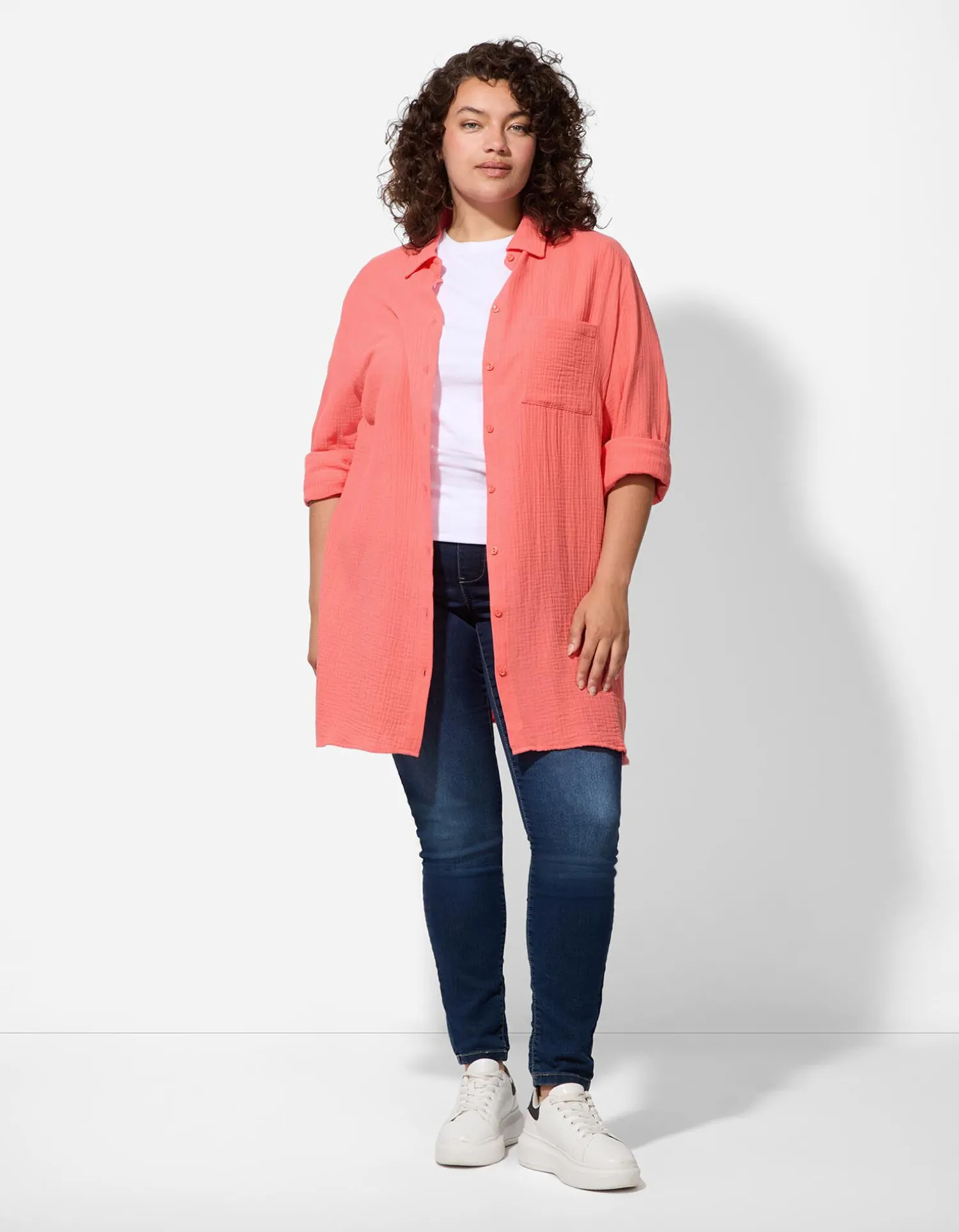 Maxi Blue Blouse - Overhemd kraag - lichtrood Sale