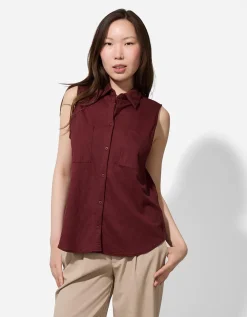 Page One blousetop - Linnenlook - donkerrood Sale