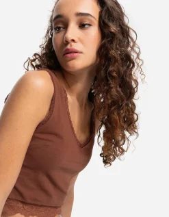 Takko Cropped top - Met kant - lichtbruin Best