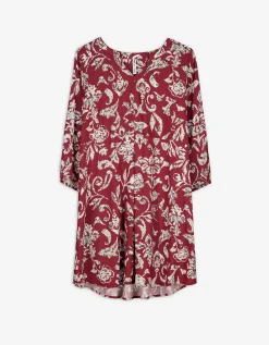 Maxi Blue Jurk - Motief all-over - donkerrood Hot