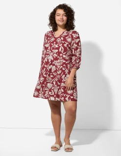 Maxi Blue Jurk - Motief all-over - donkerrood Hot