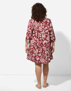 Maxi Blue Jurk - Motief all-over - donkerrood Hot
