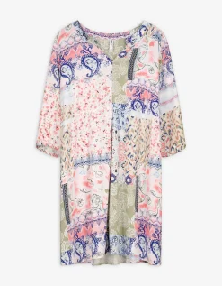 Maxi Blue Jurk - Motief all-over - wit Fashion