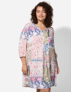 Maxi Blue Jurk - Motief all-over - wit Fashion