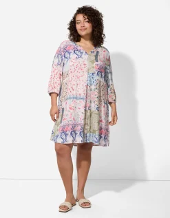 Maxi Blue Jurk - Motief all-over - wit Fashion