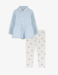 Dopodopo mini Set van longsleeve en legging - Mousseline - lichtblauw Outlet