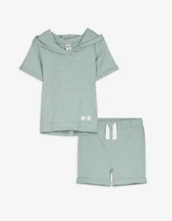 Dopodopo mini Set van shirt en broek - Effen - turkoois Sale