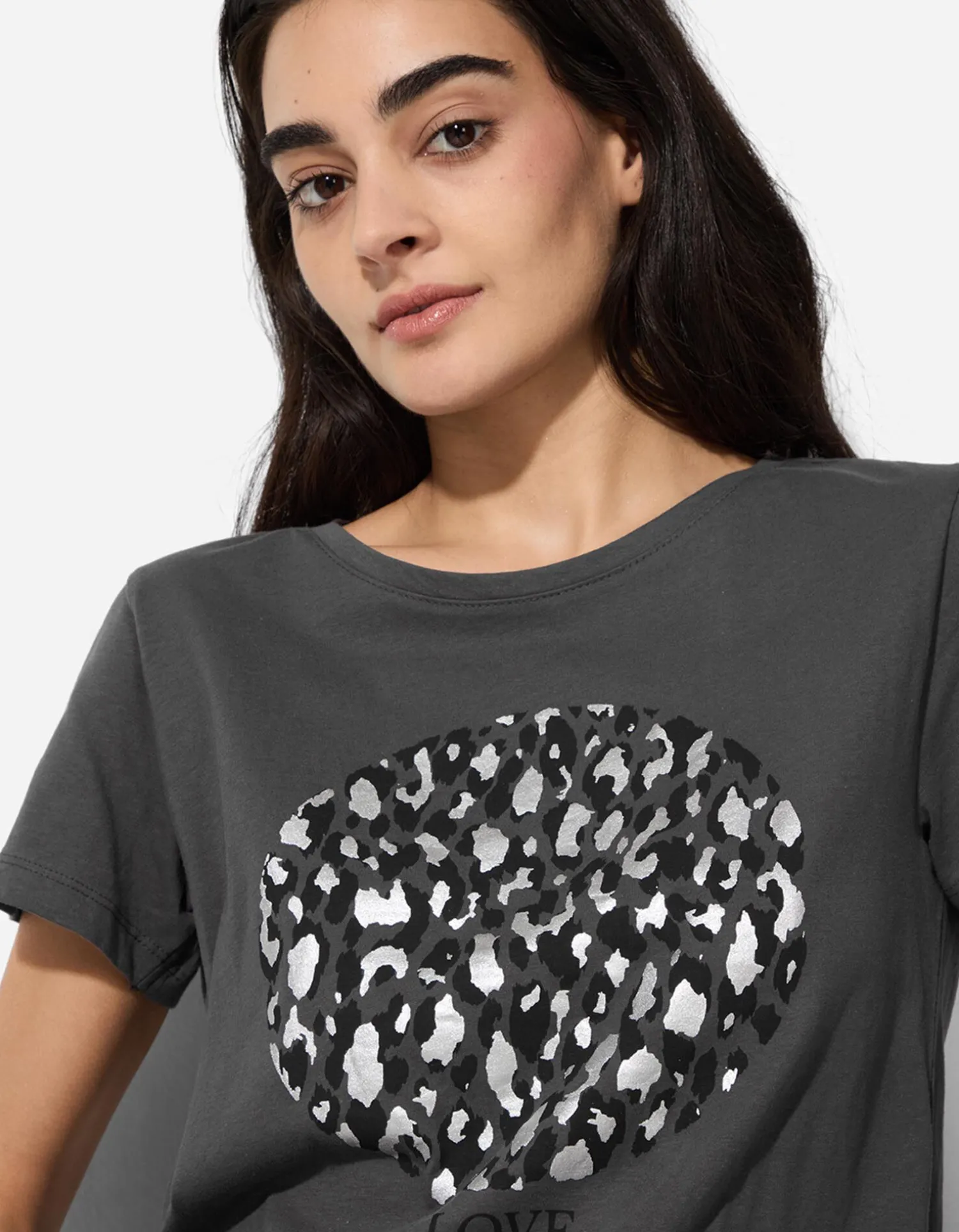 Ever Me T-shirt - Glitterprint - donkergrijs Fashion