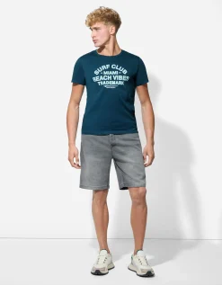 Jean Pascale T-shirt - Print - turkoois Clearance